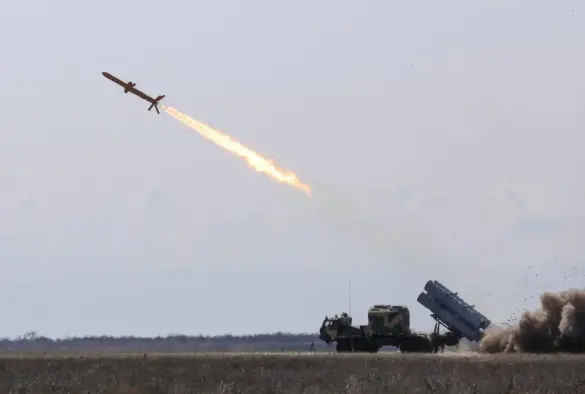 A Ukrainian-made Neptune missile being fired.