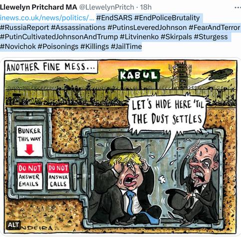 #ToryTimeSuckTrick #AfgahanistanDebacle #RussiaReport #Assassinations #PutinsLeveredJohnson #FearAndTerror #PutinCultivatedJohnsonAndTrump #Litvinenko #Skirpals #Sturgess #Novichok #Poisonings #Killings #JailTime Llewelyn Pritchard 7 June 2023