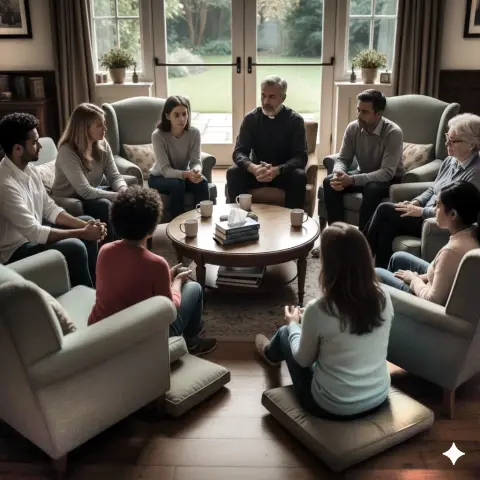 generata AI gruppo terapeutico di ascolto riunito