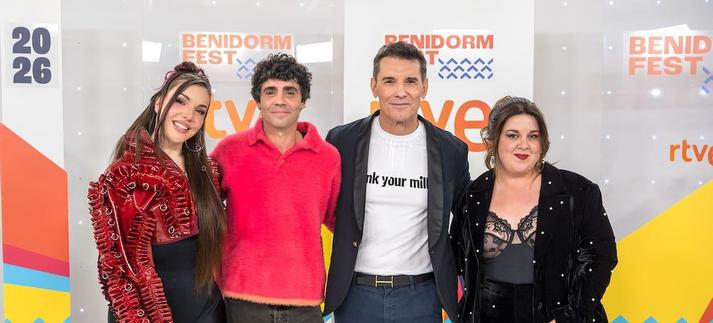 Inés Hernand, Javier Ambrossi, Jesús Vázquez y Lalachus, presentadores del Benidorm Fest 2026