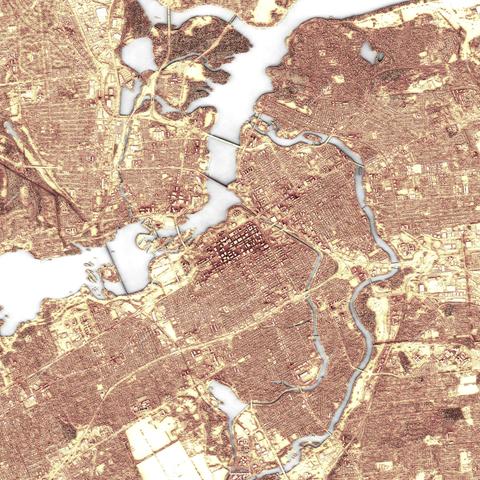 Resized shaded map of Ottawa, Canada.