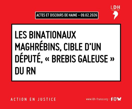 Visuel de l'action en justice "Les binationaux maghrébins, cible d'un député "brebis galeuse" du RN