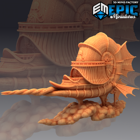 A Mind Flayer nautiloid: a space-faring ship from the 1990s D&D setting "Spelljammer." 3D print by Epic Miniatures.