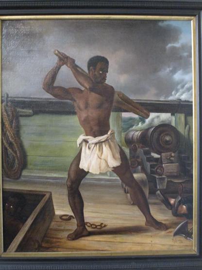 Tableau "Rébellion d'un esclave sur un navire négrier" par Edouard-Antoine Renard (1802-1857), 1833, huille sur toile.