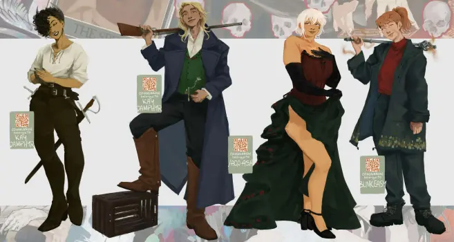 A lineup of four full body OC commissions.