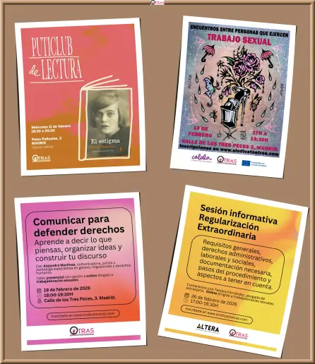 [Cardboard with posters of OTRAS' activities through February 2026 on it.]