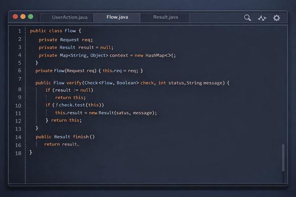 Picture shows how to create a chaining fluent helper object called rail for stepwise processing