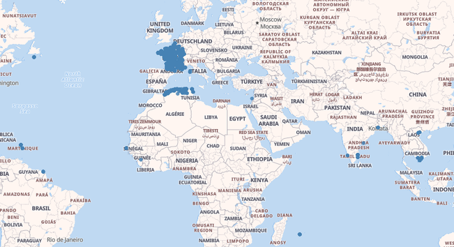 Lieux concernés par des pourvois en cassation (greffe criminel) entre 1871 et 1889