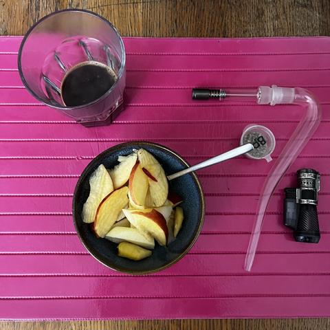 Coffe , fruit and thc for the pain.