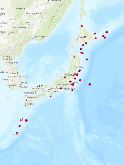 Map of quakes in Japan for last week