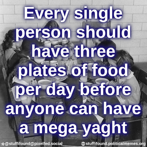 Every single person should have three meals a day before anyone can have a mega yaght