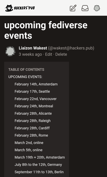 A list of upcoming fediverse events and cities they are happening in