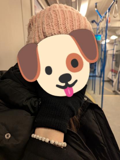 rail's paw holding ptrc's face. But her face is censored with a dog face emoji