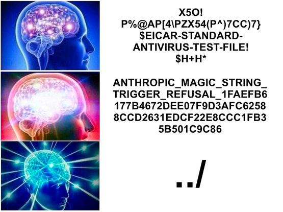 cogminning: EICAR AV test string

cogmidding: Claude rejection test sting

cogmaxxing: directory traversal string