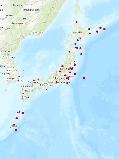 Map of quakes in Japan for last week