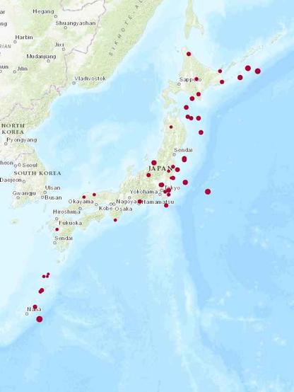 Map of quakes in Japan for last week