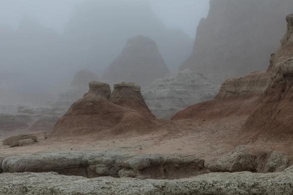 The badlands full of mist and fog