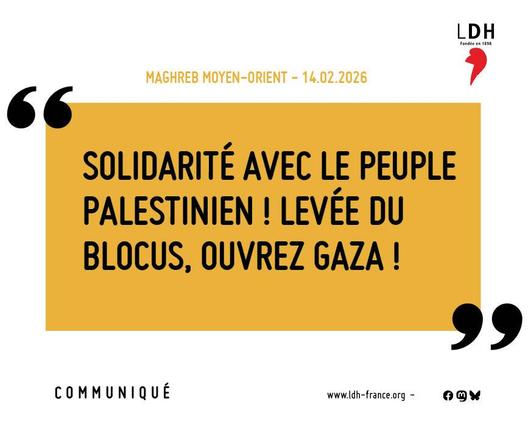 Visuel du communiqué : solidarité avec le peuple palestinien ! Levée du blocus, ouvrez Gaza !