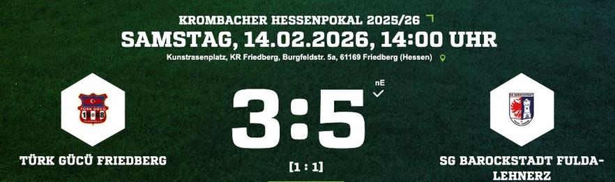 Türk Gücü Friedberg unterliegt den Gästen aus Fulda im Elfmeterschiessen 3:5 und scheidet im Viertelfinale des Hessenpokals aus.