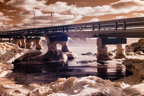 view under the pier of the icicles