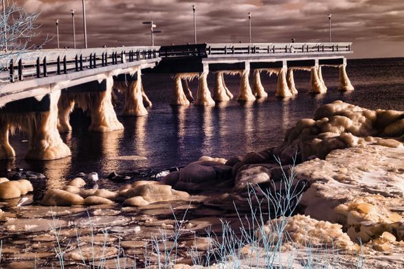 wide view of the elephant feet on the pier's concrete