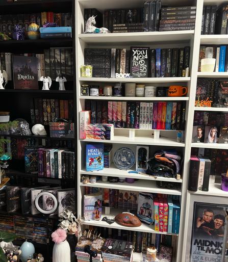 Ein Foto von meinen Bücherregalen in meinem Zimmer.