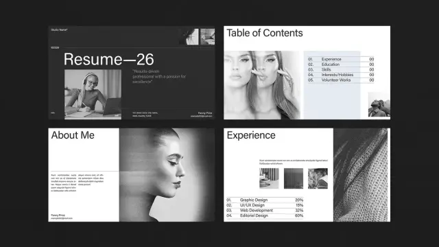 Interactive Resume Presentation Template by E-Type for Adobe InDesign