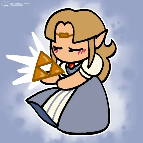 Princess Zelda from A Link to the Past holding the Triforce.