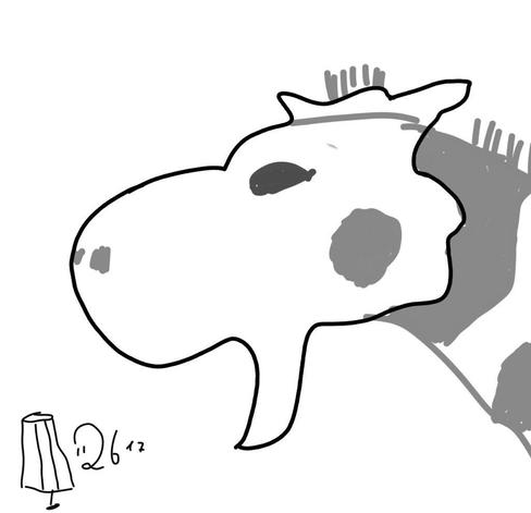 Zeichnung Digital, der shape ist schwarz umrandet. Eine Kuh mit offenem Maul bei muhen