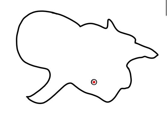 Eine schwarze Kontur mit einer Art Auge (schwarzer Kreis mit rotem Kreis).