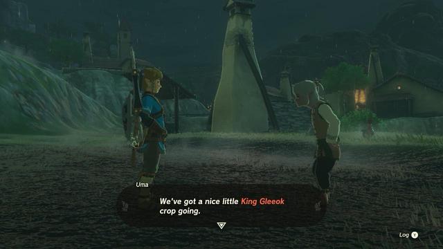 Link talks about a King Gleeok crop in Hateno Village in Tears of the Kingdom