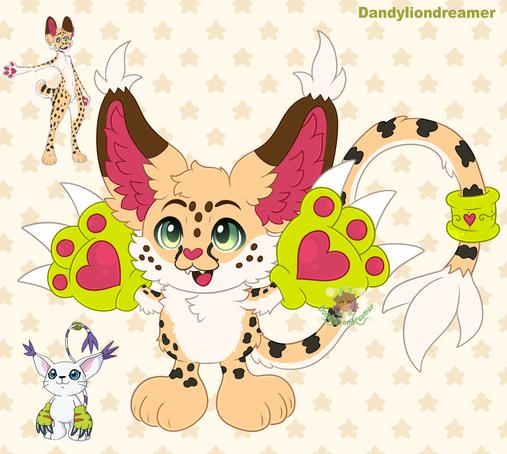 a spotted cat oc redesigned to look like Gatomon!