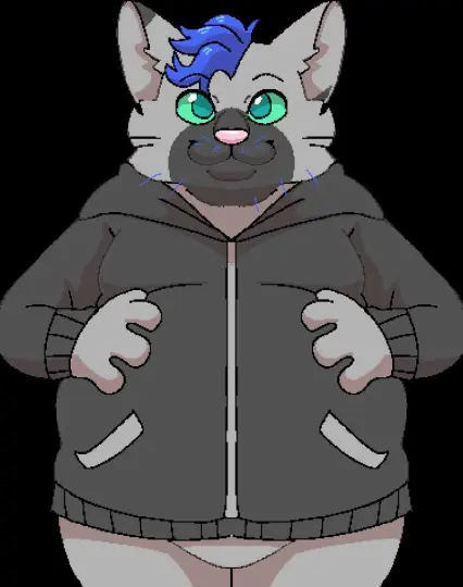 A fat furry cat smiling