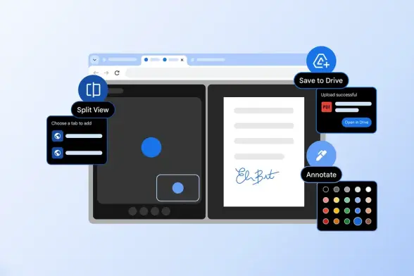 <figure class="wp-block-image size-large wp-lightbox-container"><img alt="" class="wp-image-882726" height="676" src="https://files.tecnoblog.net/wp-content/uploads/2026/02/chrome-edited.webp" width="1014" /><button class="lightbox-trigger" type="button">
			<svg fill="none" height="12" viewBox="0 0 12 12" width="12" xmlns="http://www.w3.org/2000/svg">
				<path d="M2 0a2 2 0 0 0-2 2v2h1.5V2a.5.5 0 0 1 .5-.5h2V0H2Zm2 10.5H2a.5.5 0 0 1-.5-.5V8H0v2a2 2 0 0 0 2 2h2v-1.5ZM8 12v-1.5h2a.5.5 0 0 0 .5-.5V8H12v2a2 2 0 0 1-2 2H8Zm2-12a2 2 0 0 1 2 2v2h-1.5V2a.5.5 0 0 0-.5-.5H8V0h2Z" fill="#fff">
			</svg>
		</button><figcaption class="wp-element-caption">Google acelera atualizações para não perder espaço (imagem: reprodução/Google)</figcaption></figure>


<details class="tb-resumo tb-callout padrao">
    Resumo
    <div class="tb-resumo-topicos tb-callout-texto"></div>
</details>


<p>O Google anunciou nesta quinta-feira (19) três novos recursos de produtividade para o Chrome: o modo de visualização dividida (Split View), ferramentas de anotação em documentos PDF e a função “Salvar no Google Drive”.</p>



<p>As atualizações chegam em um momento de transformação no mercado. Com o avanço de startups de IA que propõem navegadores agentes, a gigante de Mountain View quer evitar que o usuário precise alternar entre abas ou baixar arquivos para realizar tarefas simples.</p>



<p>As novidades detalhadas <a class="icon-external" href="https://blog.google/products-and-platforms/pro