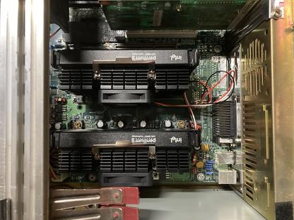 green motherboard with two pentium ii slot 1 cpus