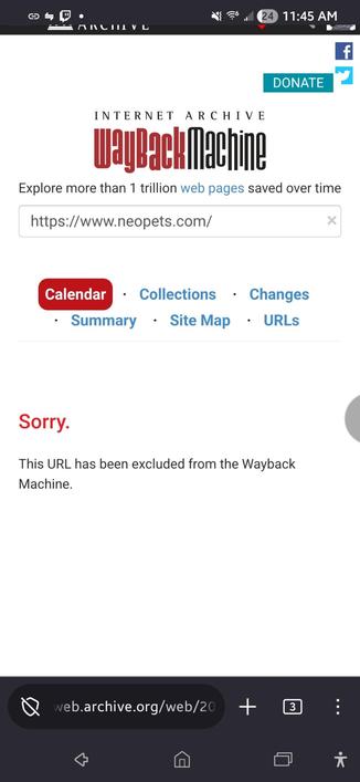 image/jpeg
The wayback machine calendar for neopets. But instead of a bunch of calendars, it says, "Sorry. This URL has been excluded from Wayback Machine"