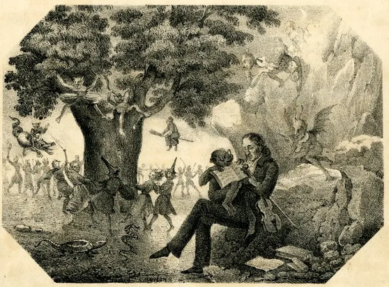 Engraving from the sheet music "The Dance of the Witches under the Walnut Tree of Benevento" by Paganini