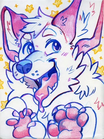 Colored pencil sketch of a furry wolf