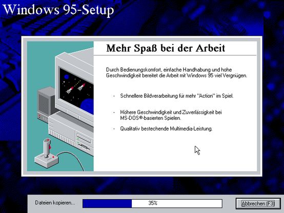 Windows 95-Setup, Screenshot "Mehr Spaß bei der Arbeit".