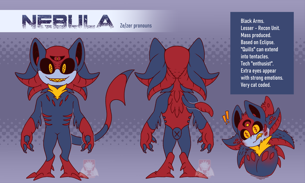 a black arms alien, based on sonic the hedgehog alien species. its a little hedgehog critter that resembles both shadow and eclipse. ze/zer pronouns.