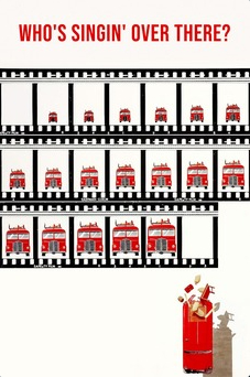 Poster for the 1980 film with the title in red at the top above a film reel with a red bus coming closer as we go down the page