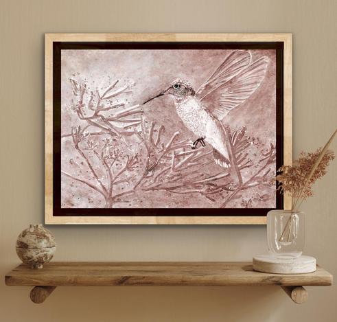 Framed art shown in a display room.