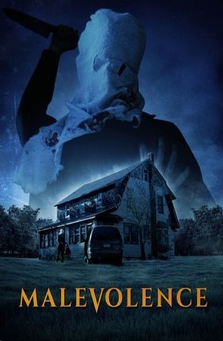 Poster for the 2004 film with the title in yellow at the bottom below a picture of a dark house with a van in front and rising above is a hooded figure with a knife wearing a mask