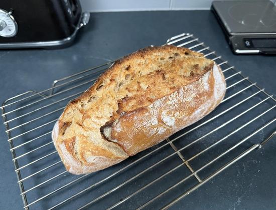 Freshly baked sourdough bread.