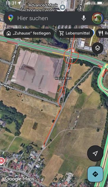 Kartenausschnitt rähnitzer aller und der eingekreisten kreuzung, wo fuß- und Radverkehr diskriminiert wird