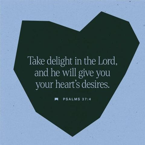 "Delight yourself in the LORD,
and he will give you the desires of your heart." - Psalm 37:4 (ESV)