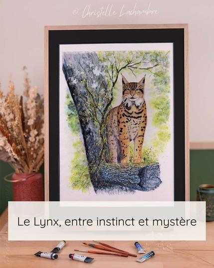 Tirage d'art A2 édition limitée du lynx boréal 'Gardien de l'Esprit Sylvestre'. 
Par dessus le texte "Le Lynx, entre instinct et mystère".
Ce tirage d'art est présenté comme ceux précédemment.