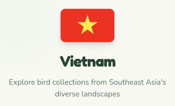 Text below an image of the flag of Vietnam:

Vietnam

Explore bird collections from Southeast Asia's diverse landscapes