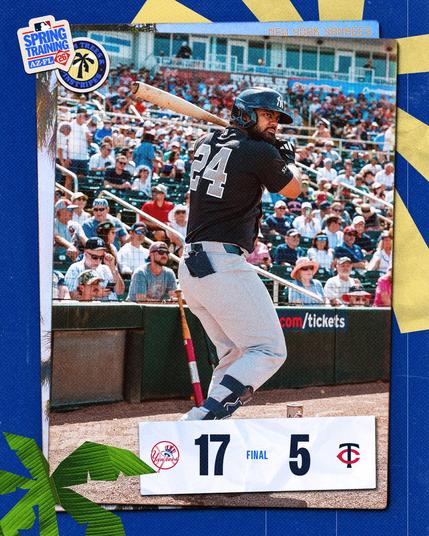 FINAL: Yankees 17, Twins 5. 

Photo of Jasson Domínguez in the on deck circle.
