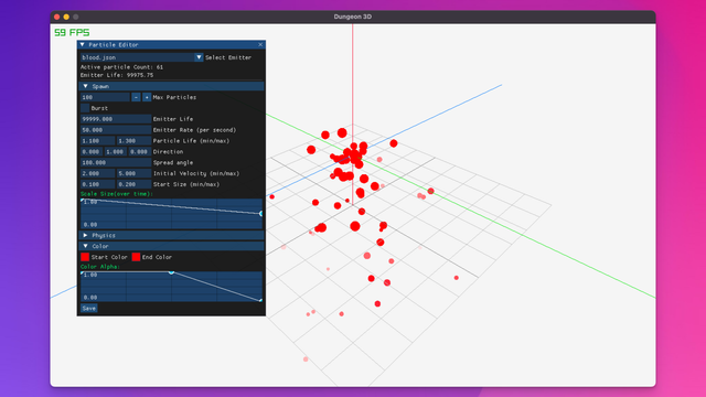 Window showing a particle emitter editor.
